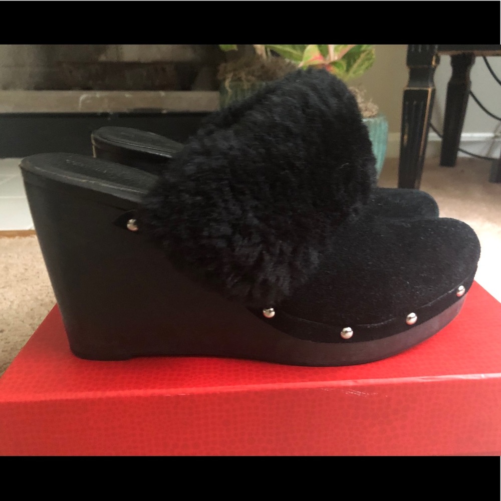 Vince Camuto Black Suede Wedge Clogs